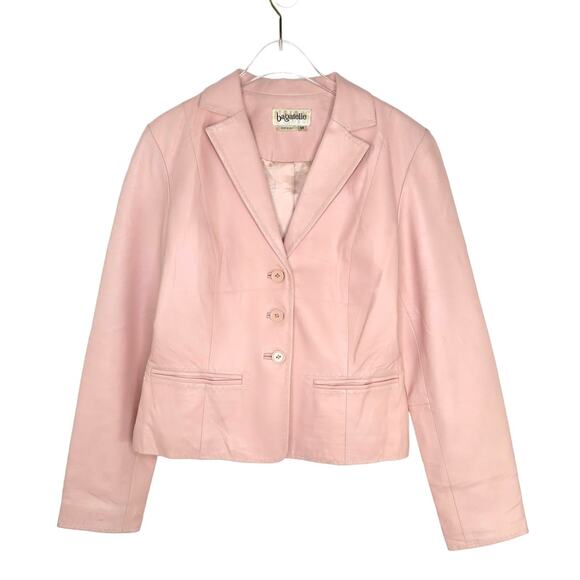 90s Vintage Bagatelle Pink Leather Jacket Pastel Medium Retro - Picture 1 of 11